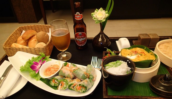 Dining on Cambodian cuisine, in-room at the fab Belmond La Résidence d'Angkor.