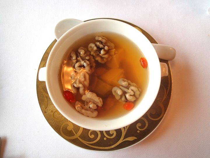 Double boiled sea whelk An outstanding double boiled soup, this classic Cantonese soup was the most popular on the day. The almonds, so plump and soft from the cooking process, that they almost melted in the mouth.